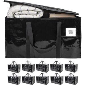 10 Black Moving Bags Extra Large Heavy Duty Storage Bags Zippered Top Handles